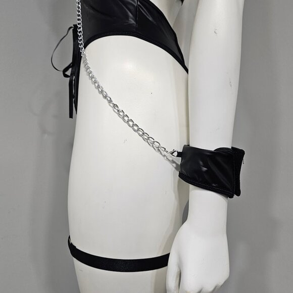 Vegan Leather Bodysuit with Chain and Harness - Picture 6 of 9